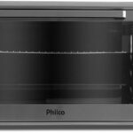 Forno Elétrico PHILCO PFE70I 70L Inox 110V: assa com precisão, timer de 60 min e controle de 90°C a 230°C.