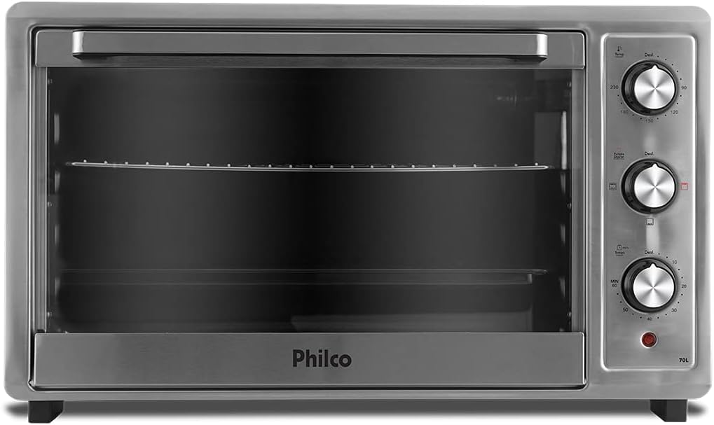 Forno Elétrico PHILCO PFE70I 70L Inox 110V: assa com precisão, Forno Elétrico PHILCO PFE70I 70L Inox 110V: assa com precisão, timer de 60 min e controle de 90°C a 230°C.