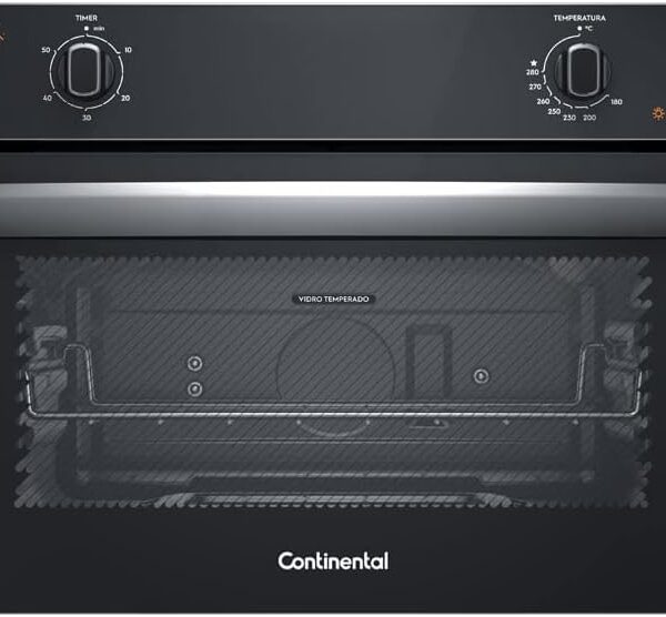 Forno de Embutir a Gás Continental 50L OC4GM com TOPLimpaFácil e vidro duplo para cozinhar com praticidade.