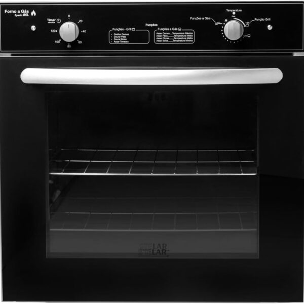 Forno de Embutir a Gás GLP Stelar 85L Preto 127V: amplo espaço, grill elétrico e segurança para assar com eficiência.