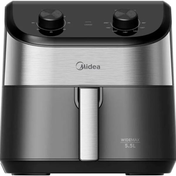 Fritadeira Midea Air Fryer 5,5L, design de dois botões, ampla faixa de temperatura de 80°C a 200°C, cesto antiaderente e prato para vegetais, 1900W, 110V, FWM55P1