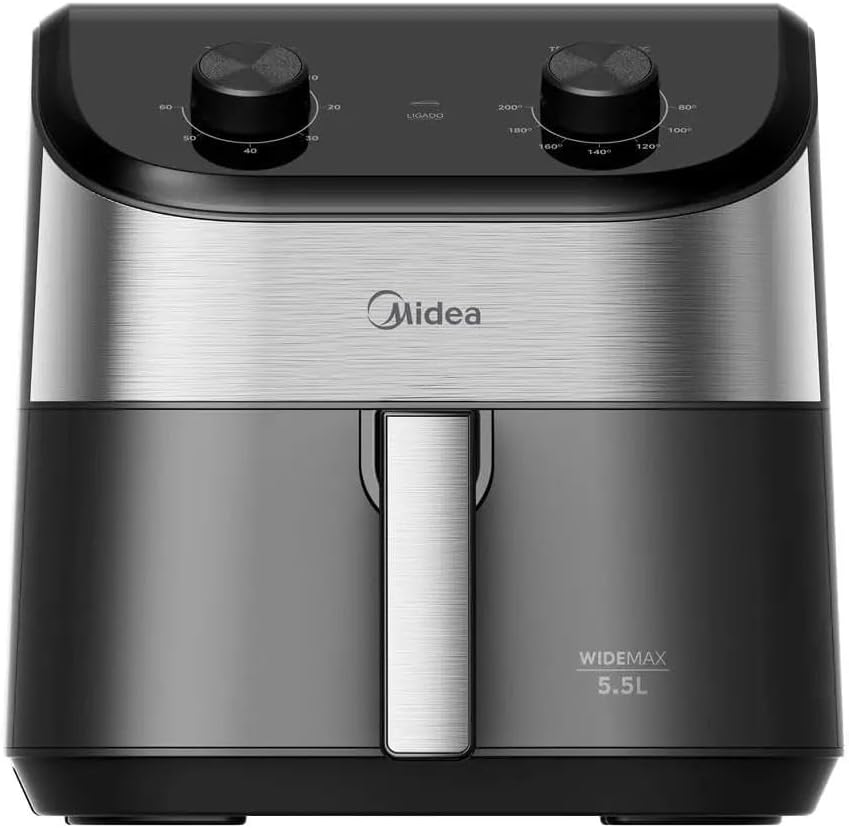 Fritadeira Midea Air Fryer 5,5L, design de dois botões, ampla Fritadeira Midea Air Fryer 5,5L, design de dois botões, ampla faixa de temperatura de 80°C a 200°C, cesto antiaderente e prato para vegetais, 1900W, 110V, FWM55P1