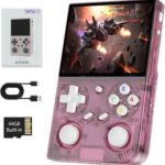 G350 Retro Handheld Game Console , G350 Retro Gaming Console 3.5'' IPS Screen Linux System Built-in 64G TF Card 20+Emulators Pre-Installed 4371 Games Retro Game Console with 3500mAh Battery Pink