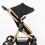 Galzerano Carrinho de Bebê Ivy Preto e Dourado com Moisés: design premium, conforto e praticidade para o dia a dia do bebê.