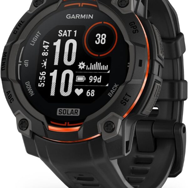 Garmin Instinct 3 Solar 45mm: relógio com GPS e monitor cardíaco de pulso para treinos e aventuras ao ar livre.