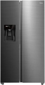 Geladeira Side by Side 570L Dispenser Água e Gelo Inverter cor Inox Midea