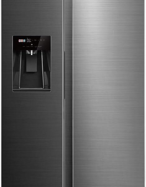 Geladeira Side by Side 570L Dispenser Água e Gelo Inverter cor Inox Midea