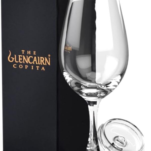 Glencairn Copita com tampa e caixa premium: copo de cristal ideal para degustação de whisky, com presente sofisticado.