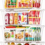Goovilla Organizadores De Freezer Com Alça Dobrável, Conjunto De 4 Cestos Empilháveis Freezer Horizontal De 3,5 A 7 Pés Cúbicos, Organizadores De Metal Branco Para Melhor Aproveitamento Do Espaço