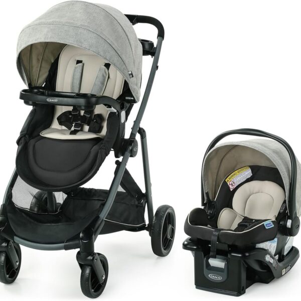 Graco Carrinho de Bebê Travel System Modes Element Bege com bebê conforto: segurança, leveza e praticidade do nascimento até 13kg.