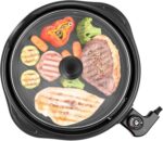 Grill Elétrico Redondo Premium, Preto, Antiaderente, Com Tampa de Vidro, Temperatura Ajustável, Base Coletora de Gordura, Ideal para Grelhar, Fritar e Assar, 127V