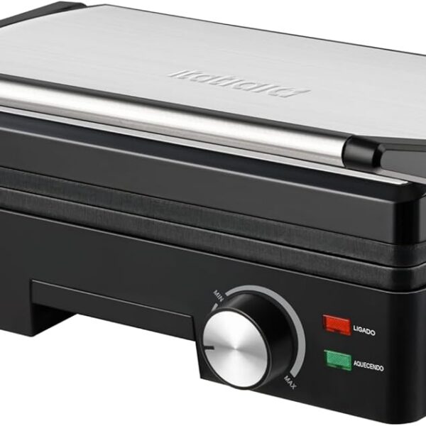 Grill Midi Itatiaia 1200W Inox 127V com 3 aberturas para preparo prático e rápido de lanches e grelhados.