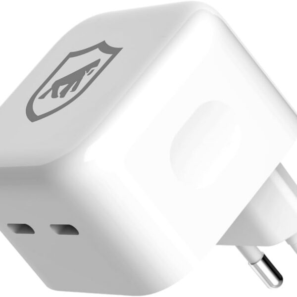 Gshield Carregador de Parede 35W Duplo Tipo C com Power Delivery: carga rápida e segura para iPhone e outros dispositivos.