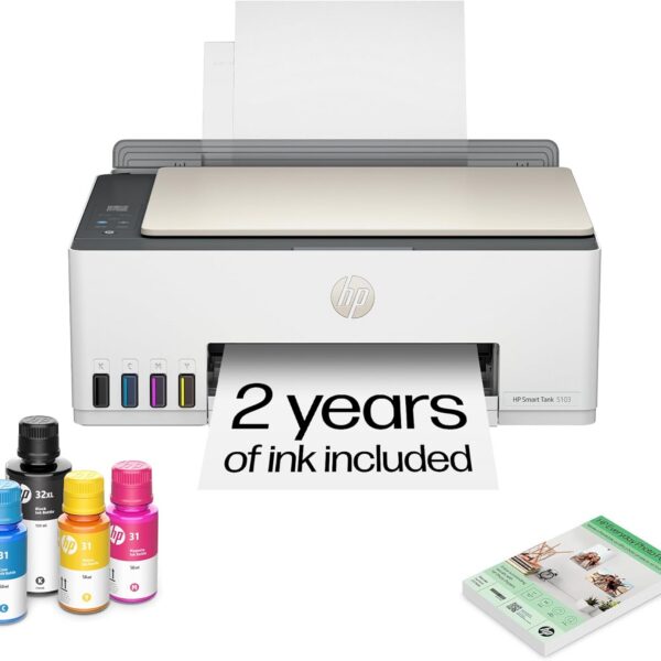 HP Smart – Tank 5101 sem cartucho, impressora tudo em um, até 2 anos de tinta incluída, impressão móvel, digitalização, cópia (1F3Y0A), branco
