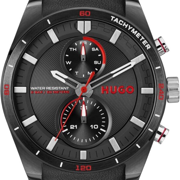 HUGO #Fast masculino: relógio de quartzo 44 mm em aço inox, 5 ATM, estilo esportivo e elegante.