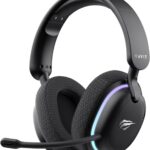 Havit Fone de Ouvido Gamer Five-Mode Fuxi-H7 Black, Sem fio e Com Fio, Wireless 2,4GHz, Bluetooth, USB, Cabo 3,5mm, Falante de 40 mm, Microfone Destacável com Cancelamento de Ruído