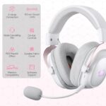 Headset 7.1 sem fio Redragon Zeus Pro Branco com som surround, Bluetooth e microfone removível para gameplay imersivo. - Imagem 2