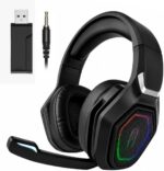 Headset Gamer 4 em 1 Wireless + Bluetooth + Cabo HYPER GT 3D Surround, RGB LIGHT, Drivers de Áudio Avançados 50mm Neodímio e Bateria Recarregável 10 HORAS para PC e PlayStation 4, 5, XBOX SERIES, ONE