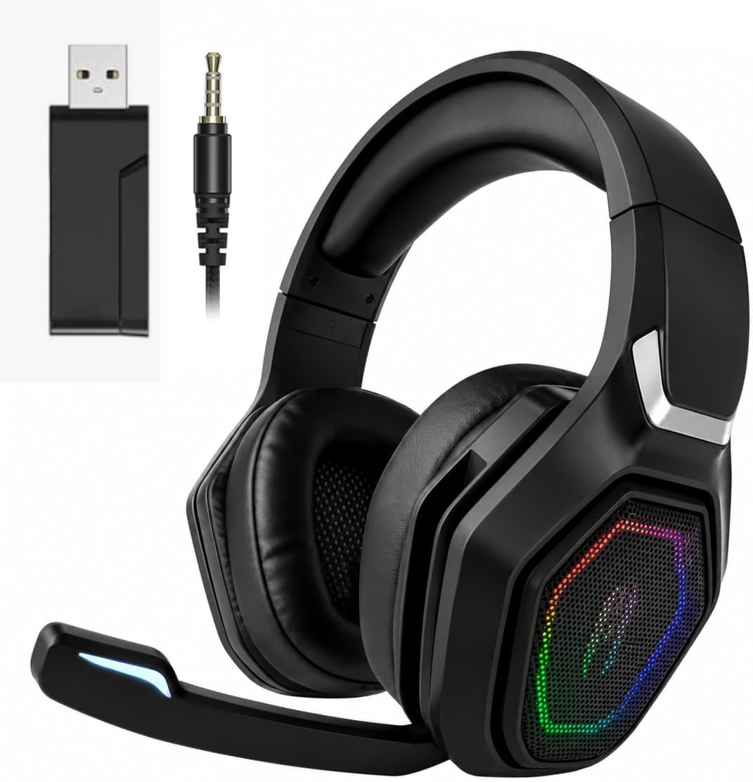 Headset Gamer 4 em 1 Wireless + Bluetooth + Cabo Headset Gamer 4 em 1 Wireless + Bluetooth + Cabo HYPER GT 3D Surround, RGB LIGHT, Drivers de Áudio Avançados 50mm Neodímio e Bateria Recarregável 10 HORAS para PC e PlayStation 4, 5, XBOX SERIES, ONE