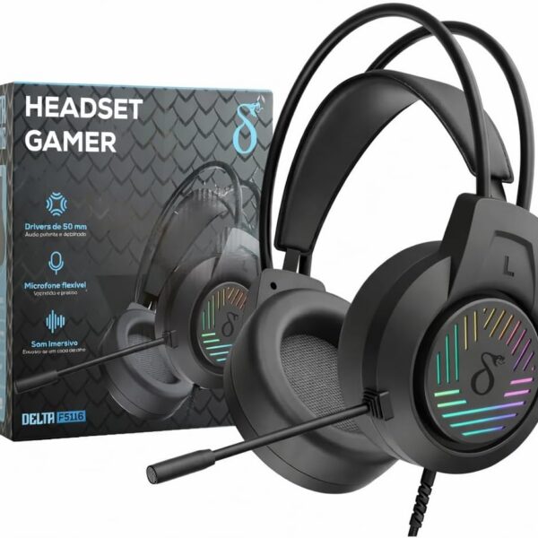 Headset Gamer RGB Delta 7.1: áudio estéreo, microfone nítido e conforto ergonômico para jogar com imersão em PC, notebook e consoles.