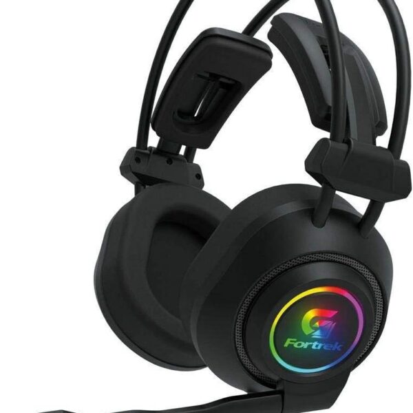 Headset Gamer RGB Vickers Preto Fortrek com som estéreo, RGB Rainbow e microfone com cancelamento de ruído para mais imersão.