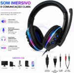 Headset Gamer RGB com Microfone e Cancelamento de Ruído: som estéreo potente, conforto over ear e compatibilidade universal para jogar com imersão. - Imagem 2