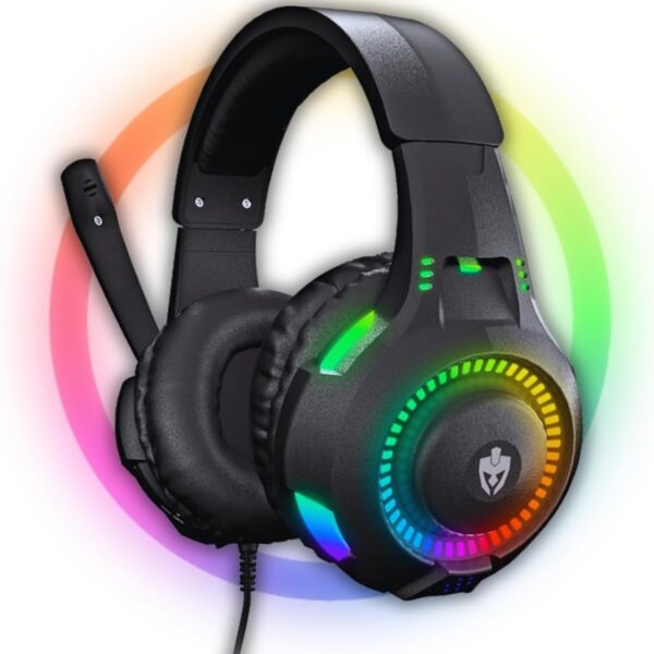 Headset Gamer RGB com som potente e conforto para PC, celular e videogames.