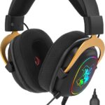 Headset Gamer Redragon Harry Potter Zeus Hogwart’s RGB Special Edition Preto e Dourado Surround 7.1 Virtual com Kit de Customização HP-510 RGB