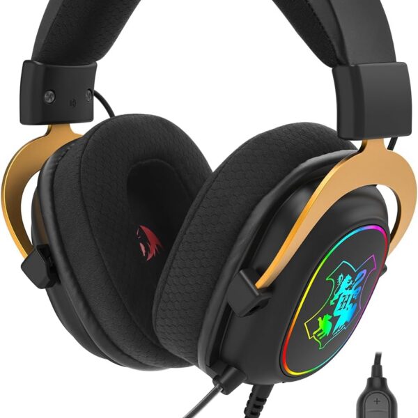 Headset Gamer Redragon Harry Potter Zeus Hogwart’s RGB Special Edition Preto e Dourado Surround 7.1 Virtual com Kit de Customização HP-510 RGB