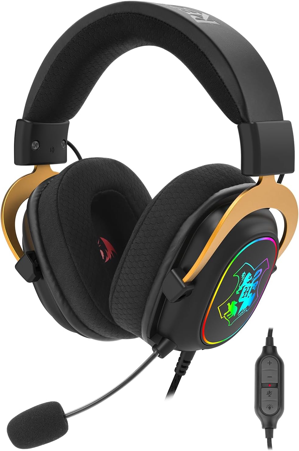 Headset Gamer Redragon Harry Potter Zeus Hogwart’s RGB Special Edition Headset Gamer Redragon Harry Potter Zeus Hogwart’s RGB Special Edition Preto e Dourado Surround 7.1 Virtual com Kit de Customização HP-510 RGB