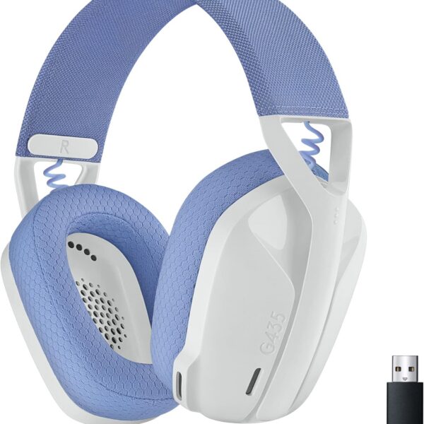 Headset Gamer Sem Fio Logitech G435 LIGHTSPEED, Conexão USB e Bluetooth, Design Leve e Confortável, Microfone Embutido, Bateria de até 18h - Compatível com Dolby Atmos, PC, PS4, PS5, Mobile – Branco