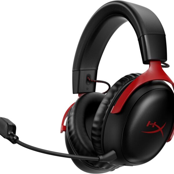 Headset Wireless HyperX Cloud III - Gamer para PC, PS5, PS4, Bateria de até 120h, 2,4 GHz, Drivers 53mm, Espuma Viscoelástica, Estrutura Durável, Microfone 10mm, Vermelho e Preto (77Z46AA)