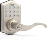 Honeywell Maçaneta sem chave com teclado eletrônico: instalação fácil, 50 PINs e segurança prática para sua porta frontal em níquel acetinado.