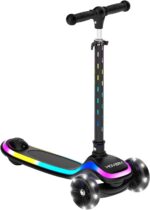 Hover-1 Chroma: patinete infantil dobrável com luzes multicoloridas, guidão ajustável e freio traseiro seguro.