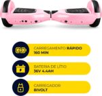 Hoverboard Skate Elétrico 6.5 Brinovar com Bluetooth, LED e bolsa rosa para diversão com equilíbrio e mobilidade segura - Imagem 2