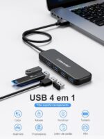 Hub USB 3.0 Lemorele, 4 Portas, Velocidade até 5Gbps, Compatível com Laptops, Desktops e Consoles, Preto - Imagem 2