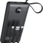 I2GO Power Bank 10000mAh 4 em 1 com cabos acoplados, carregamento prático e portátil para várias conexões