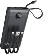 I2GO Power Bank 10000mAh 4 em 1 com cabos acoplados, carregamento prático e portátil para várias conexões