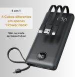 I2GO Power Bank 10000mAh 4 em 1 com cabos acoplados, carregamento prático e portátil para várias conexões - Imagem 2