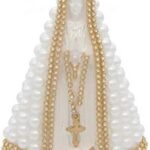 Imagem Nossa Senhora Aparecida Branca Pérola 15 cm em gesso: decoração religiosa com acabamento elegante e ideal para oratório.