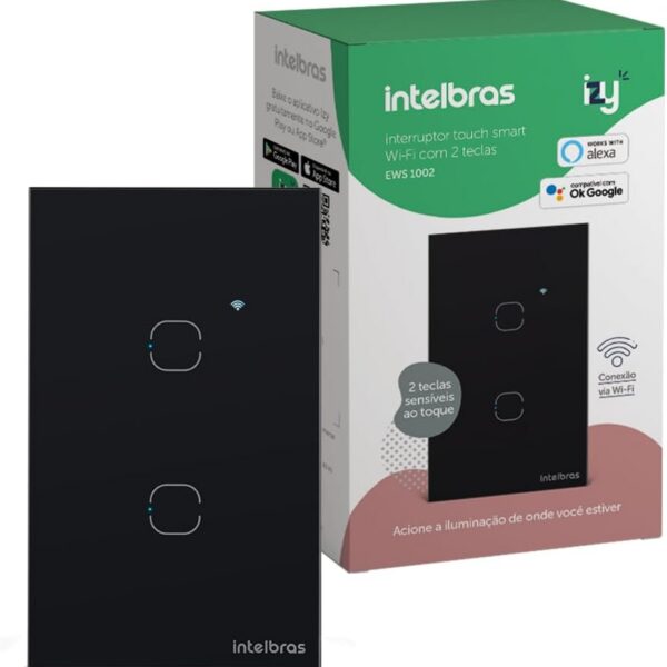 Interruptor Touch Inteligente EWS 1002 Intelbras: controle por Alexa, Wi-Fi e app Izy Smart para automação prática da iluminação.