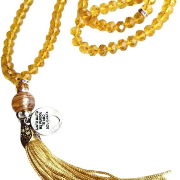Japamala 108 Contas de Cristal Âmbar Dourado para meditação, paz interior e práticas budistas e Hoponopono