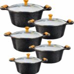 Jogo 5 Panelas Cerâmica Antiaderente: durabilidade, limpeza fácil e acabamento premium para sua cozinha.