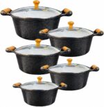 Jogo 5 Panelas Cerâmica Antiaderente: durabilidade, limpeza fácil e acabamento premium para sua cozinha.