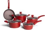 Jogo de Panelas 5 Peças Ceramic Life Optima Brinox Vermelho Carmin: antiaderente cerâmico, fundo de indução e fácil limpeza.