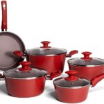 Jogo de Panelas 5 Peças Ceramic Life Optima Brinox Vermelho Carmin: antiaderente cerâmico, fundo de indução e fácil limpeza.