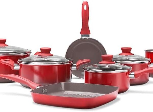 Jogo de Panelas 7 Peças Ceramic Life Easy Vermelha: antiaderente cerâmico, saudável, bonito e com menos óleo.