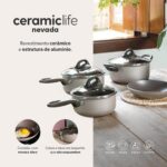 Jogo de Panelas Brinox 10 Peças Ceramic Life Nevada Champanhe: antiaderente cerâmico, mais praticidade, segurança e estilo para sua cozinha. - Imagem 2
