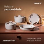 Jogo de Panelas Brinox Ceramic Life Fit 10 Peças Areia: antiaderente, cabo removível e empilhável, ocupa menos espaço e vai ao forno. - Imagem 2