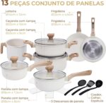 Jogo de Panelas Cerâmica Antiaderente 13 Peças: fundo triplo, aquecimento uniforme e compatível com indução, gás e elétrico - Imagem 2